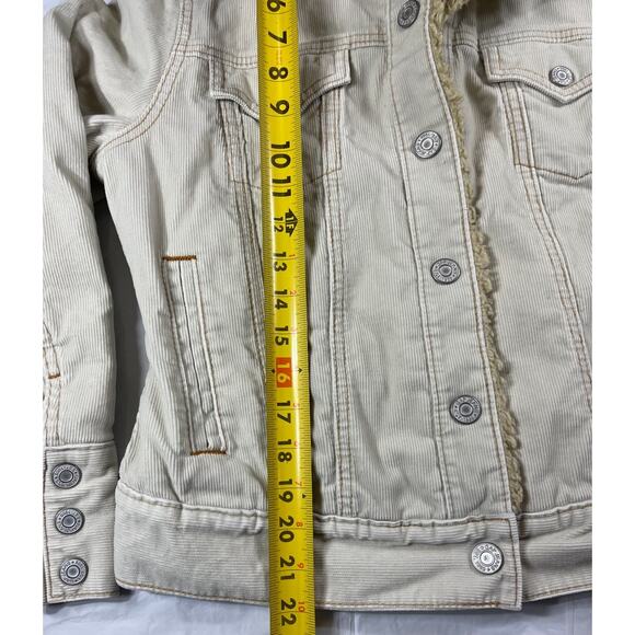 GAP Women’s Small Sherpa Lined Corduroy Jacket Ivory Button Front Stretch - Picture 2 of 11